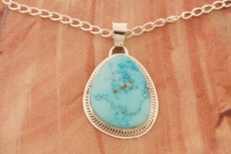 Genuine Kingman Turquoise Sterling Silver Navajo Pendant